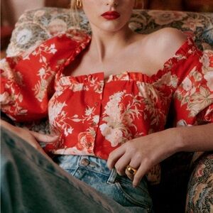 Red Floral Kelia blouse - linen/cotton